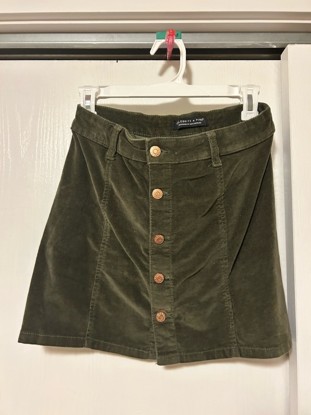 Celebrity Pink Olive Green Corduroy Button-Front A-Line Skirt